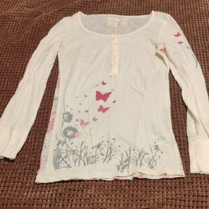 Aeropostale White and Pink Butterfly Long Sleeve Tee